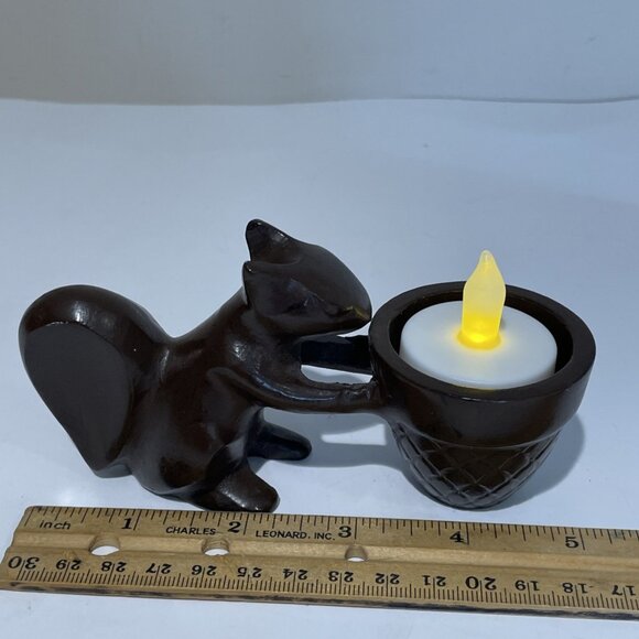 Crate & Barrel Squirrel & Acorn Votive Candle Holder Painted Brass Metal Brown - Picture 9 of 11